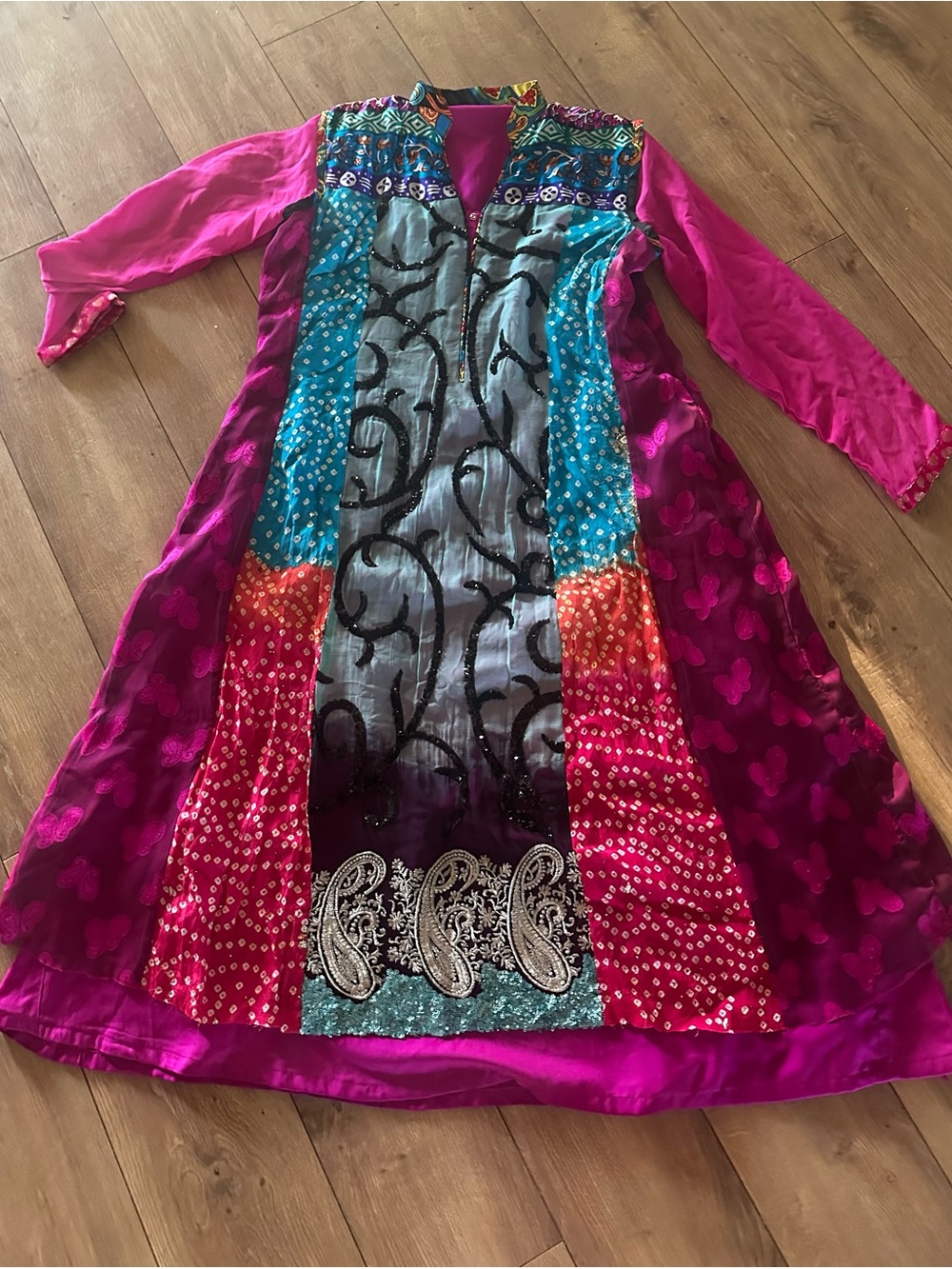 Vibrant Pink Multi-Panel Embroidered Women’s Dress kurta India